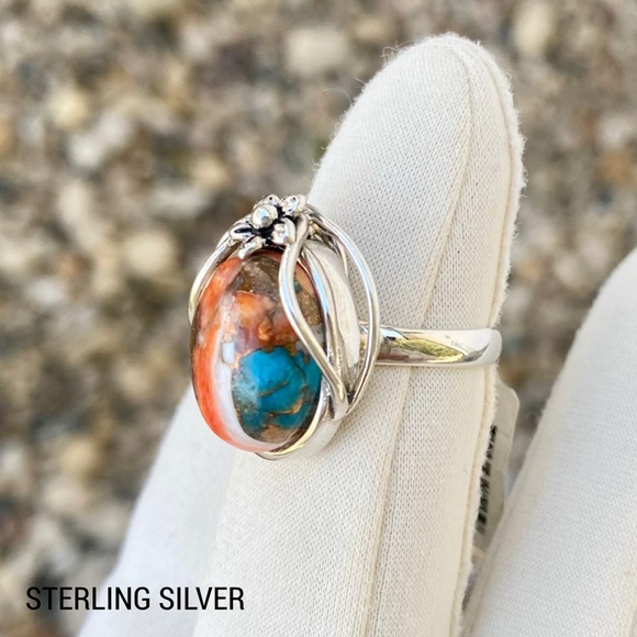 Spiny Oyster Turquoise Sterling Silver Ring Size 7 3/4 - Picture 10 of 12